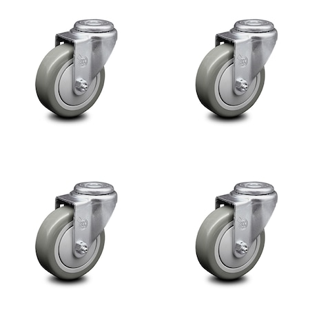 Service Caster 4 Inch Gray Polyurethane Wheel Swivel Bolt Hole Caster Set SCC-BH20S414-PPUB-4